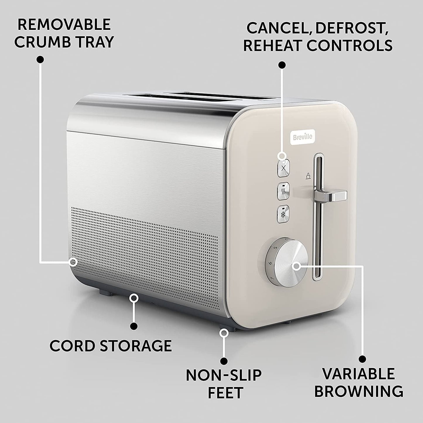 Breville High Gloss Collection Cream 2 Slice Toaster 750w (Refurbished)