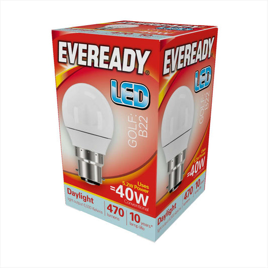 Eveready S13603 LED Golf Bulb 40w B22 (BC) 470lm 4.9W Daylight (Pack of 5)