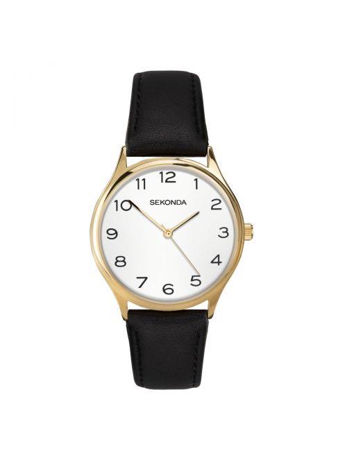 Sekonda Mens Classic Watch With White Dial And Black Leather Strap 1854