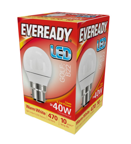 Eveready S13602  LED Golf Bulb 40w B22 (BC) 470lm 4.9W Warm White (Pack of 5)