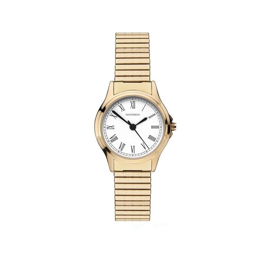 Sekonda Ladies Basic Roman Digit White Dial Gold Expander Bracelet Watch 2702