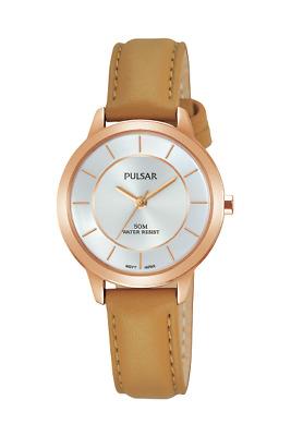 Pulsar Womens Rose Gold Plated Case Tan Leather Strap PH8374X1