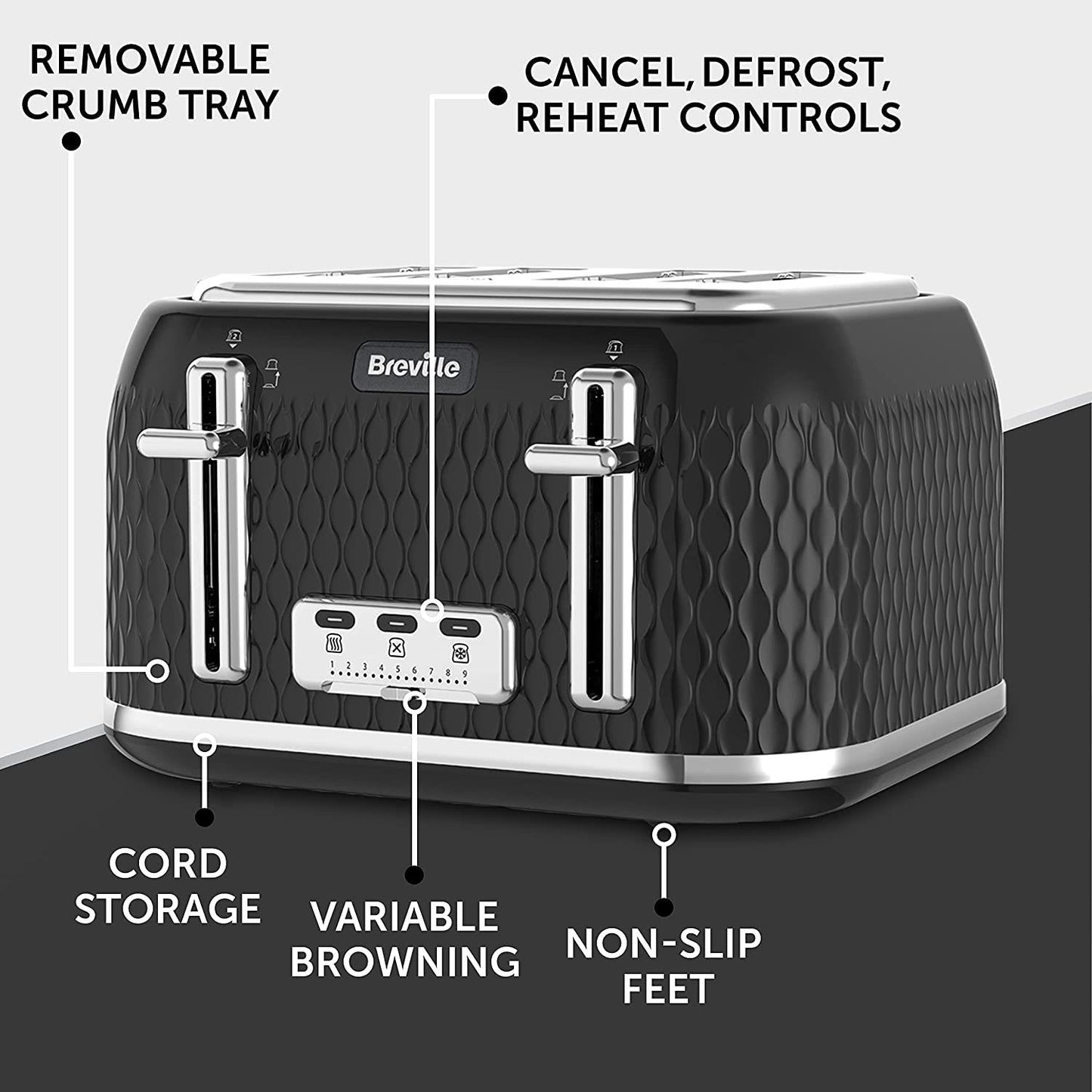 Black Curve Collection 4 Slice Toaster (Refurbished)