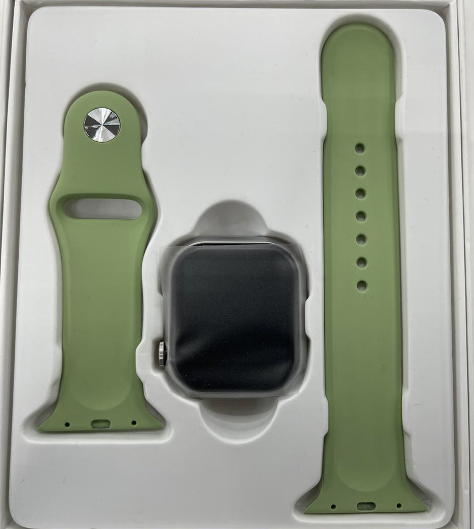 C6 Smart Watch Sage Green Silicon Strap Silver Case