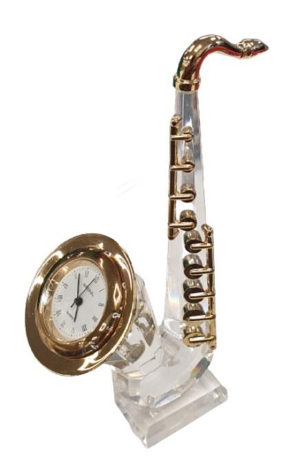 Miniature Clock Crystal Saxophone with Goldtone Solid Brass IMP518 - CLEARANCE NEEDS RE-BATTERY