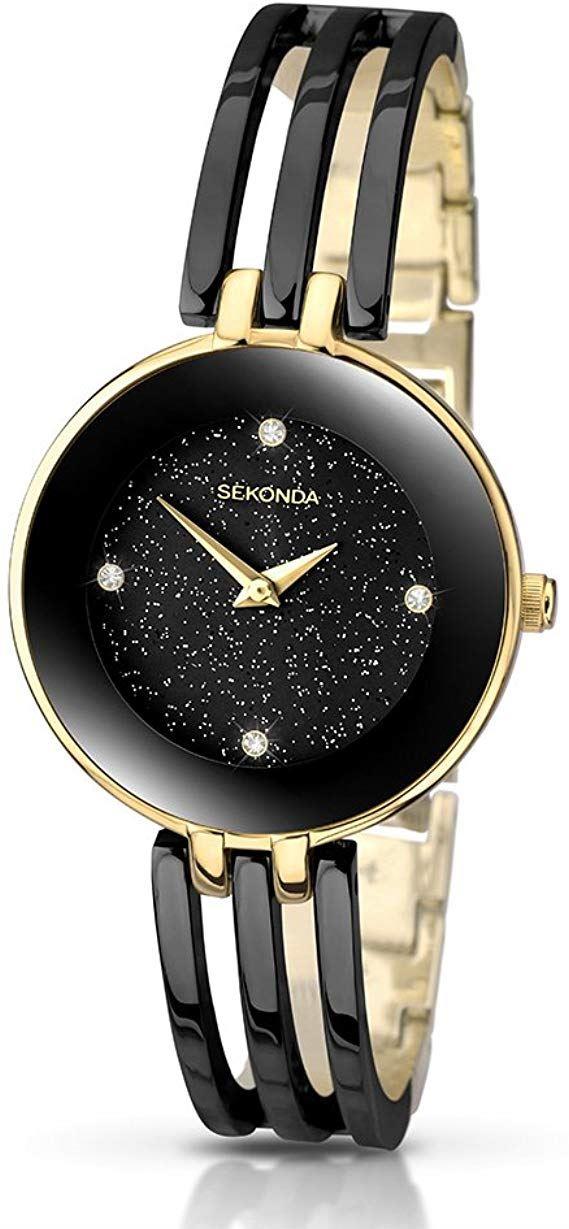 Sekonda Ladies Fashion Black Dial Bangle Bracelet Watch 2109