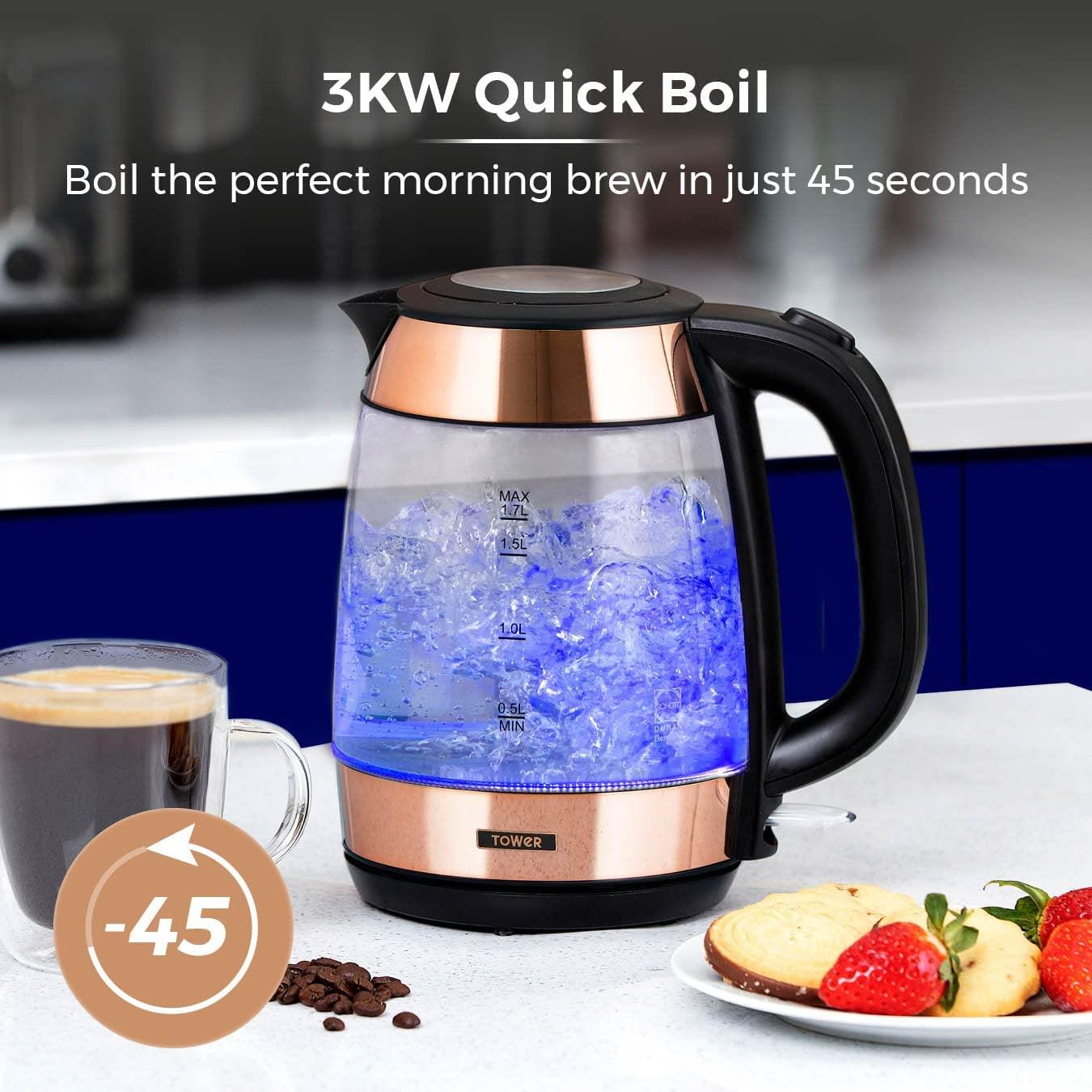 Tower 1.7L 3KW Glass Kettle Rose Gold