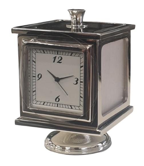Miniature Clock Silvertone Plated Metal Carousel With Photo Frame Solid Brass IMP1019 - CLEARANCE NEEDS RE-BATTERY