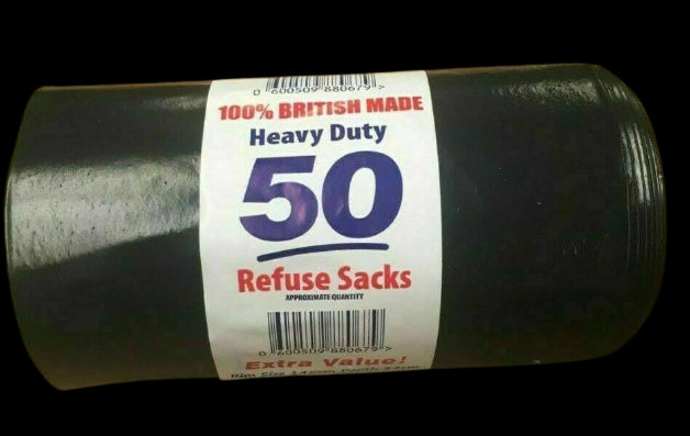 50 HEAVY DUTY BLACK REFUSE SACKS STRONG THICK RUBBISH BAGS BIN LINERS