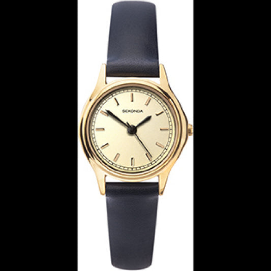 Sekonda Ladies Basic Round Gold Plated Dial Blue Leather Strap Watch 2813