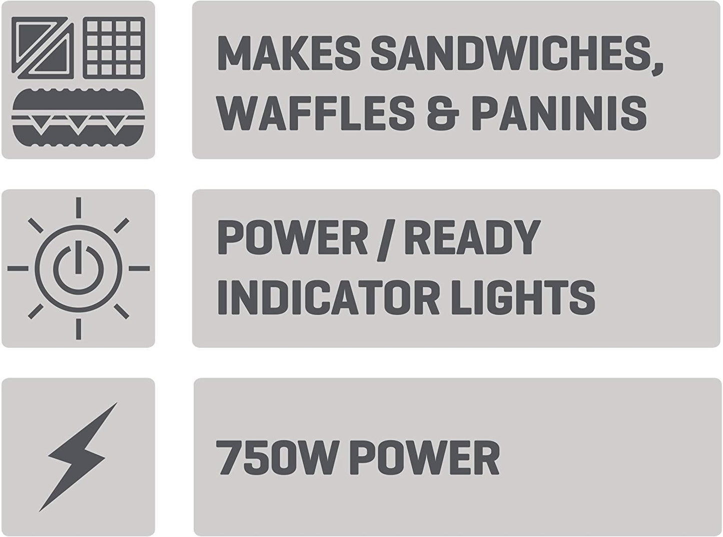 Daewoo 3-in-1 Snack Maker, Sandwich, Waffle & Panini Press- SDA1562