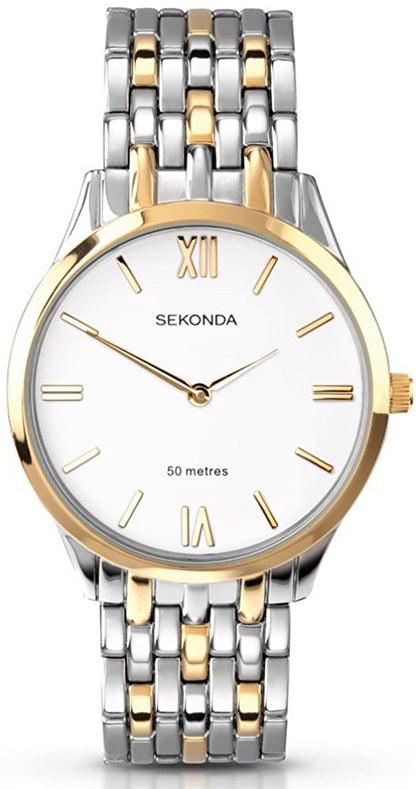 Sekonda Mens Classic White Dial Two Tone Stainless Steel Bracelet Watch 3449