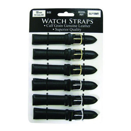 BLPMR Black padded calf Leather Watch Straps card of 6
