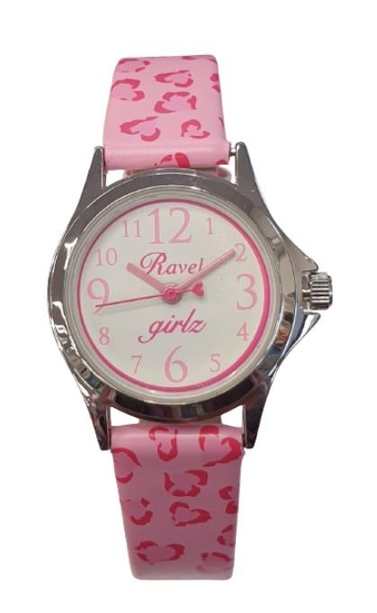Ravel Analogue Girls White Dial Red Heart Print Design Strap Watch R1514.12 CLEARANCE NEEDS RE-BATTERY