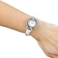 Seksy Sekonda Ladies Bling Fashion Pearl Dial White Leather Strap Watch 4523