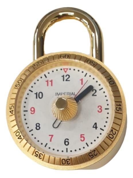 Miniature Clock Goldtone Plated Padlock Solid Brass IMP1021 - CLEARANCE NEEDS RE-BATTERY