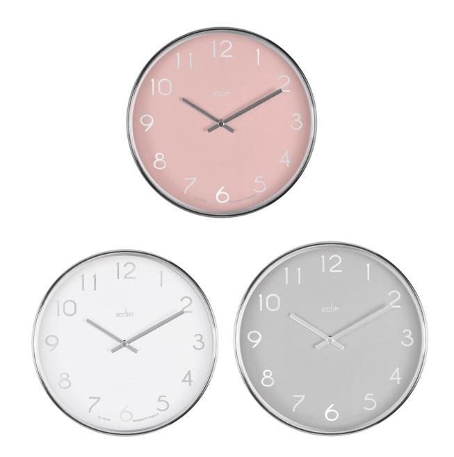 Acctim Elma 25cm Chrome plastic wall clock in 2283 Available Multiple Colour