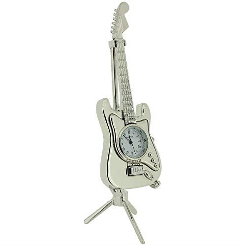 Miniature Clock Silver Electric Standing Guitar with stand Solid Brass IMP85S - CLEARANCE NEEDS RE-BATTERY