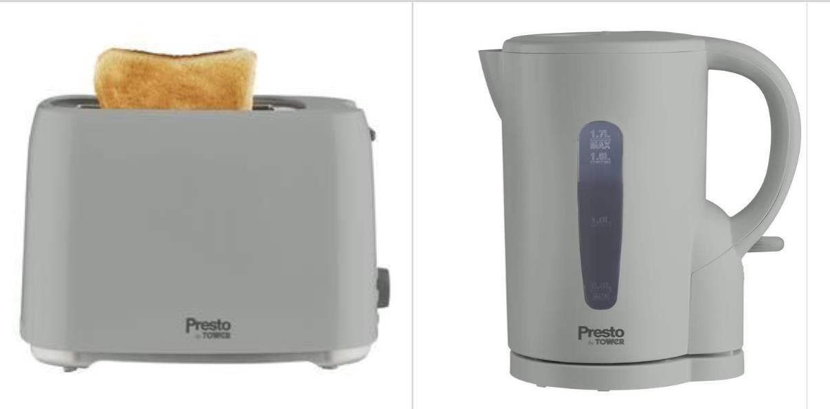 Tower Presto Grey Jug Kettle And 2 Slice Toaster Set