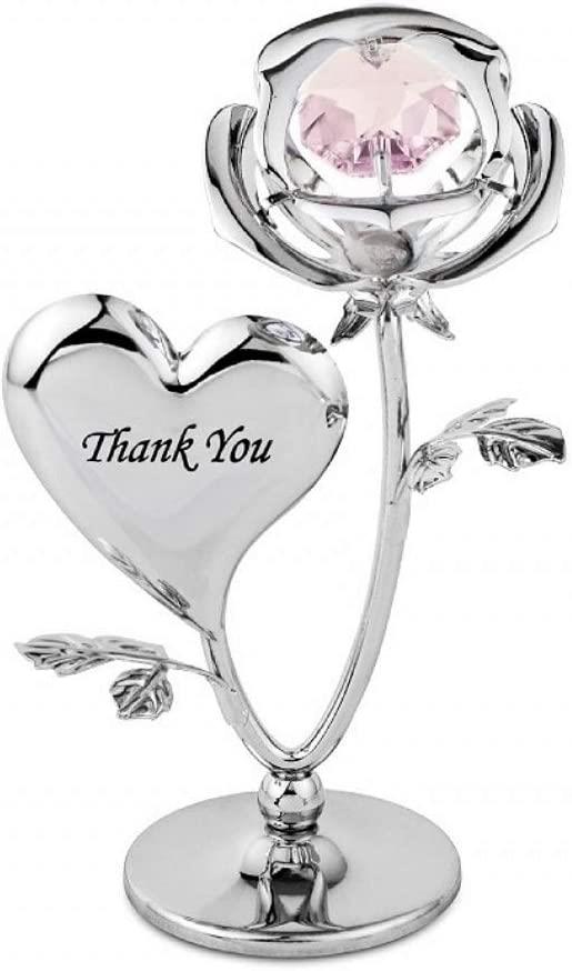 Crystocraft Thank You Rose Crystal Ornament with Swarovski Elements with Pink Crystal, Gift Boxed