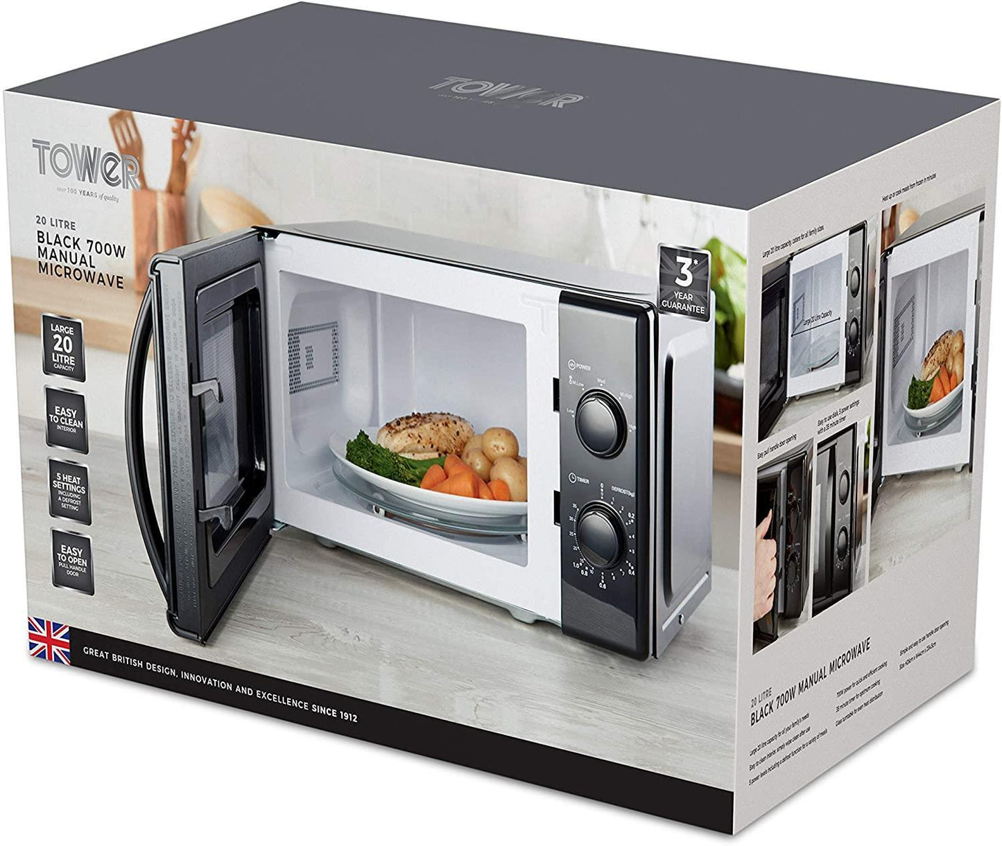 Tower Microwave 5 Power Levels 20L 700 W Black T24034BLK