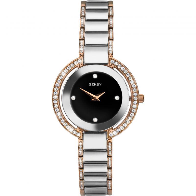 Seksy Ladies Rose Gold Plated Ladies Crystal Bracelet Watch 2574