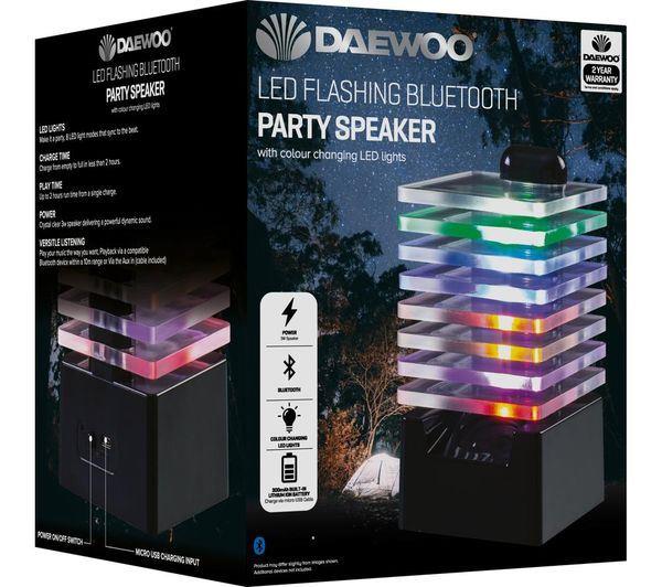 Daewoo LED Flashing Bluetooth Speaker Black 2 hours battery life