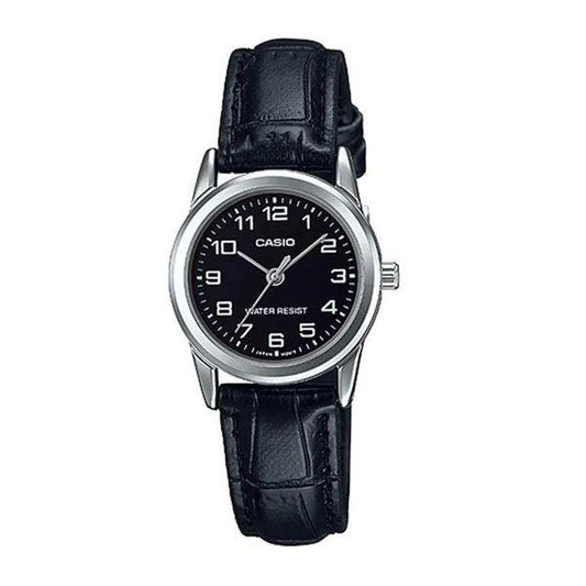 Casio Ladies Black Dial Leather Strap Watch Ltp-v001l-1budf