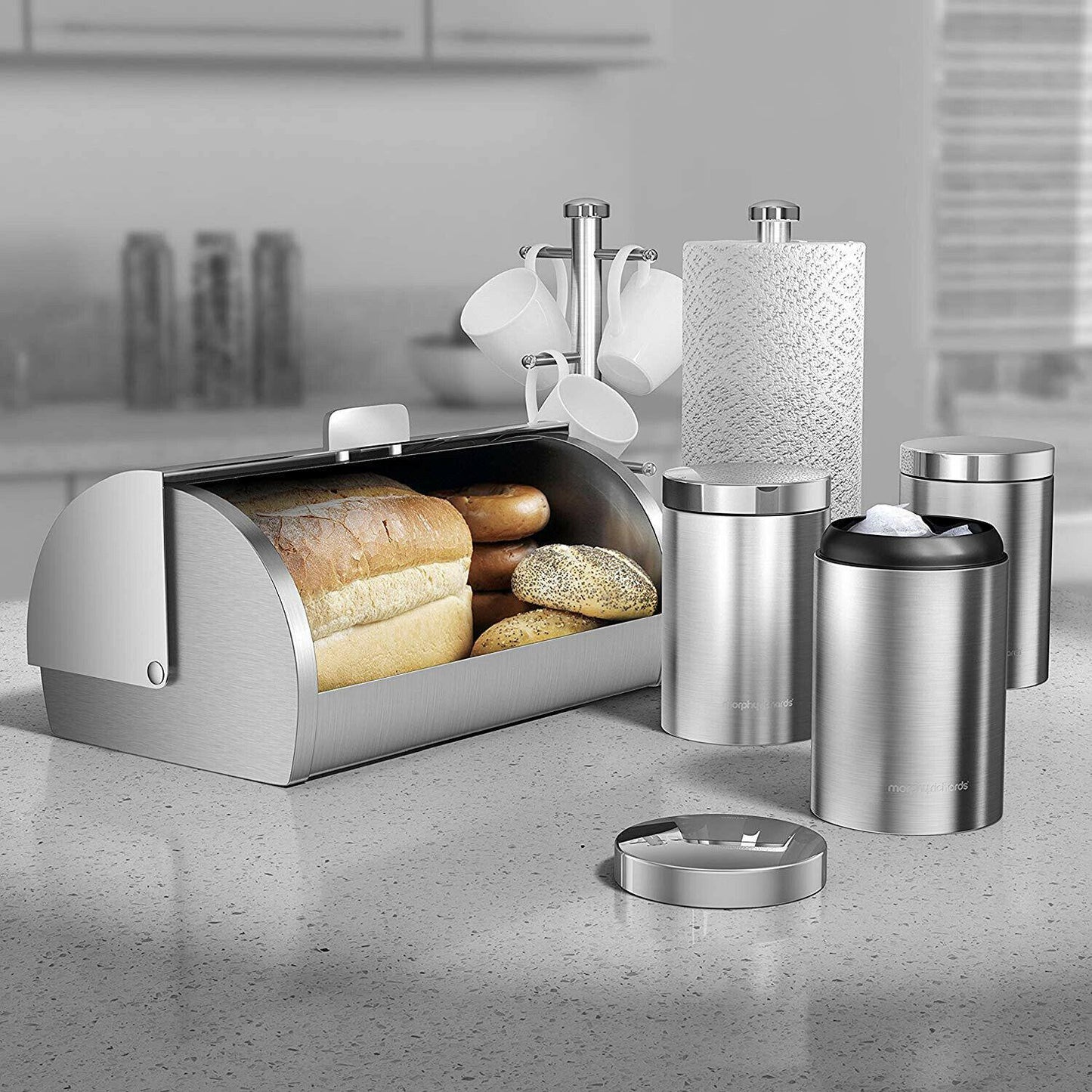 Morphy Richards Accents Storage Set, Silver, 6 Piece - Breadbin Canister TowelPole Mugtree