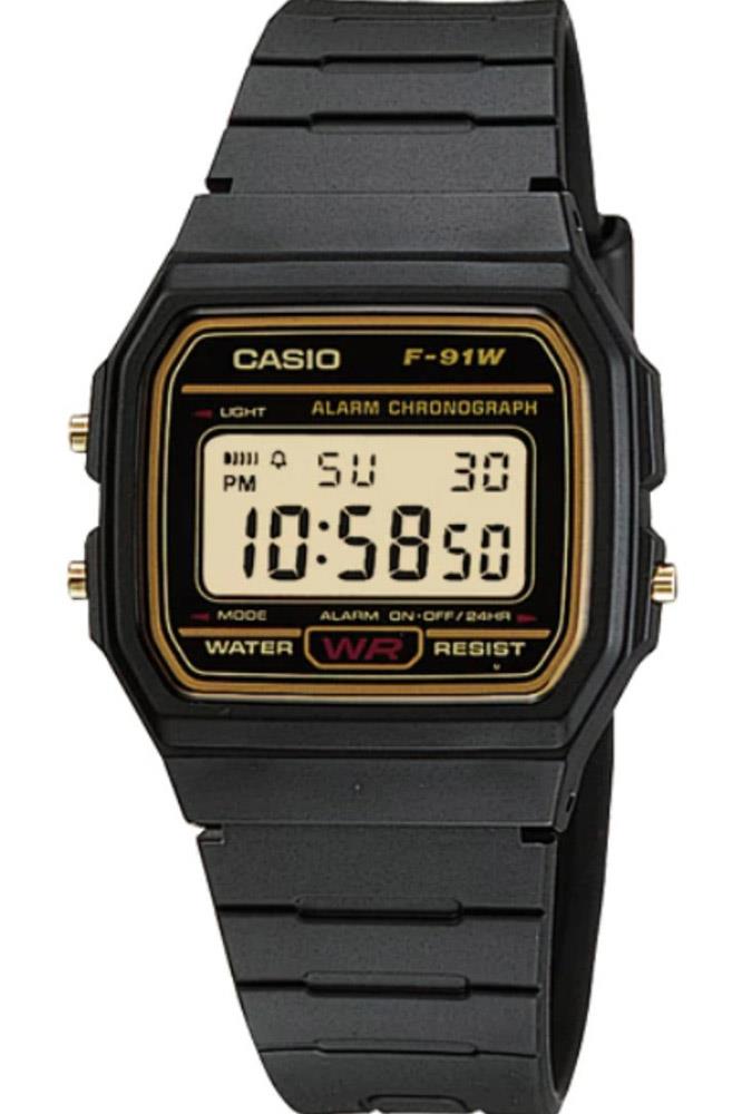 CASIO  CASUAL MENS DIGITAL WATCH WITH BLACK RESIN STRAP F-91WG-9QEF