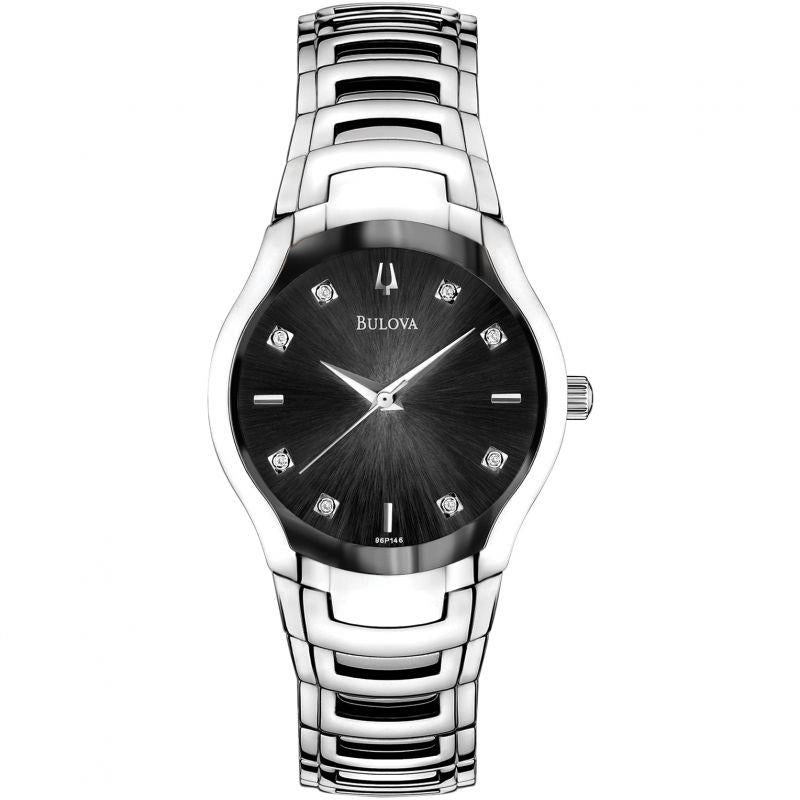 Bulova Diamond Black Dial Ladies Watch 96P146