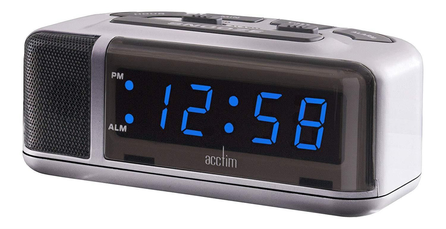 Acctim Excelsior Blue LED Mains Electric Bold Bedside Alarm Clock