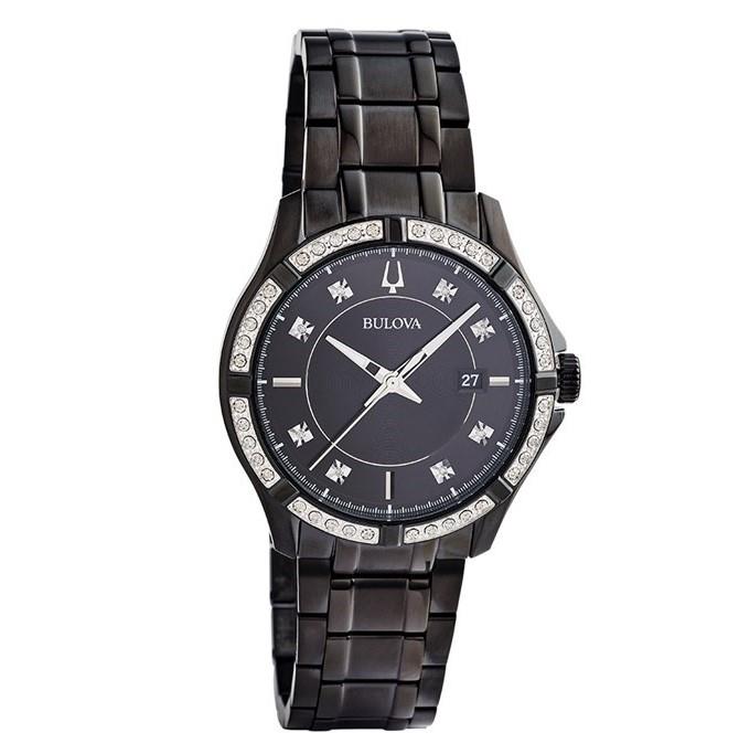 Bulova Mens Black Ip Diamond Dial And Bracelet Watch 98e116