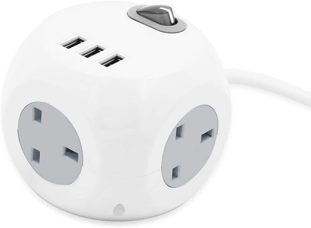 Benross 3 Way Cube Socket Adaptor with 3 USB Ports White- 41079