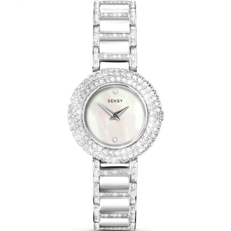 Seksy Ladies Elegance White Ceramic Stone Set Bracelet Watch - 2369