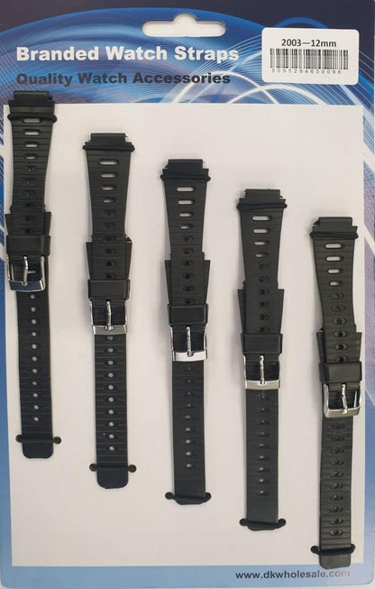 2003 5PK Black Rubber Watch Straps Available Sizes 12mm to 22mm