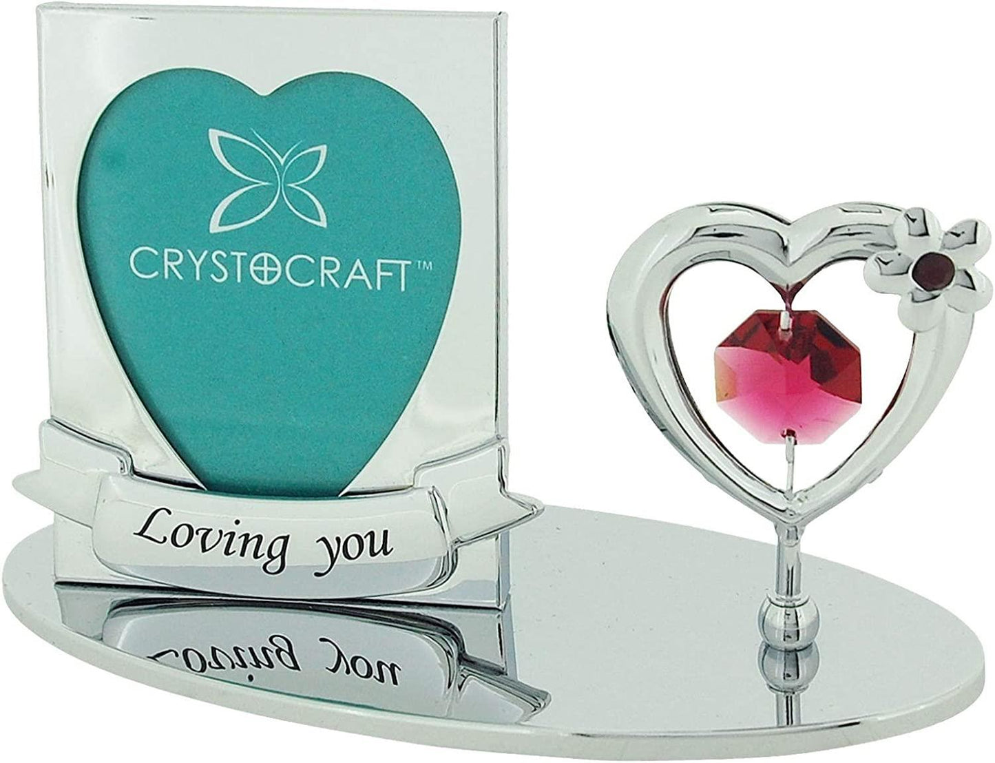 Crystocraft Freestanding Chrome Plated Loving You Photo Frame Ornament Made With Swarovski Crystals