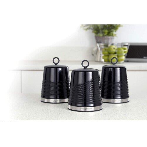 Morphy Richards 976004 Dune Kitchen Storage Canisters, Tea Coffee Sugar Set of 3 Canisters, Black