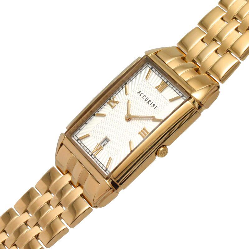 Accurist Mens Rectangle Dated Silver Dial With Gold Stainless Steel Bracelet Watch 7413