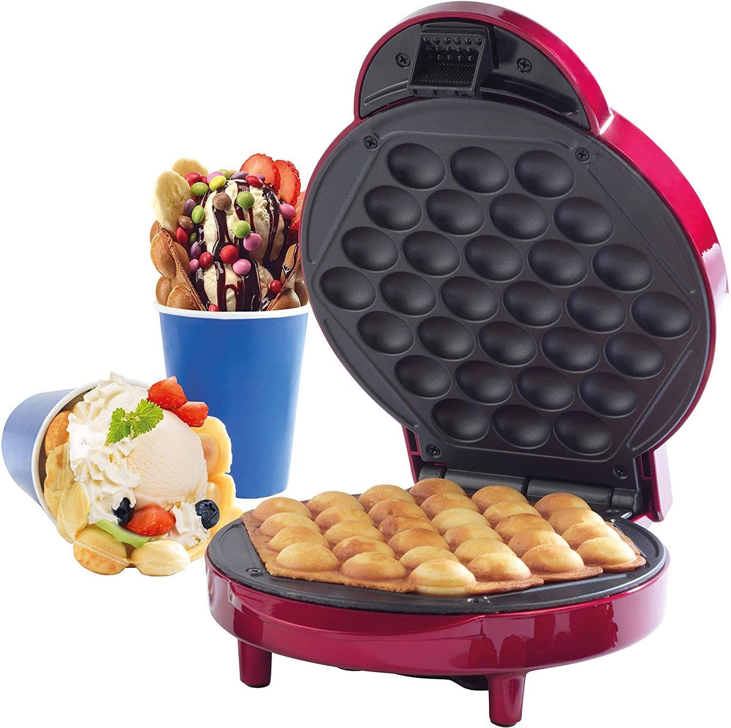 Giles & Posner Electric Bubble Waffle Maker Machine- Red