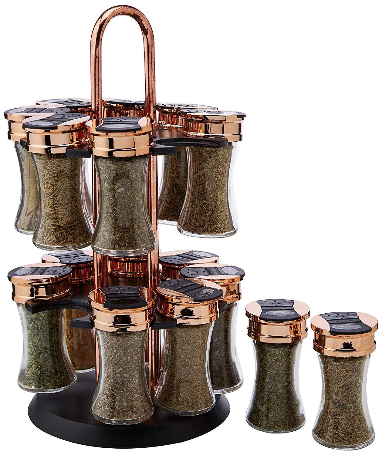 Tower Rose Gold, Rotating Spice Rack with 16 Jars, Pre Filled with Spices T826021RM