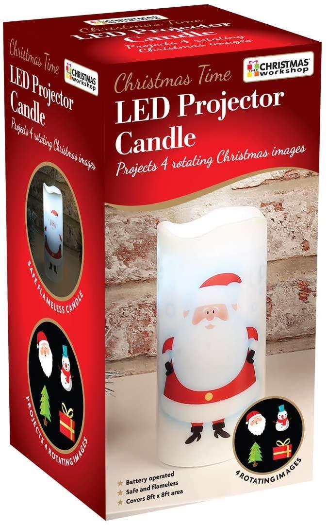 The Christmas Workshop 47260 Santa LED Projector Candle | 4 Festive Patterns | Safe and Flameless | Enchanting and Magical | Festive Lighting