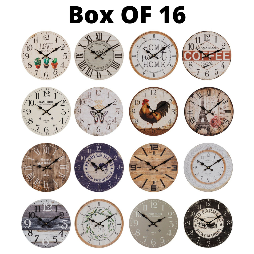 Hometime Vintage Wall Clocks Assorted