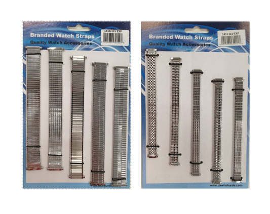 Gents And Ladies Metal Chrome Expandable Watch Straps 5 Pk Available in Silver Tone 141GL