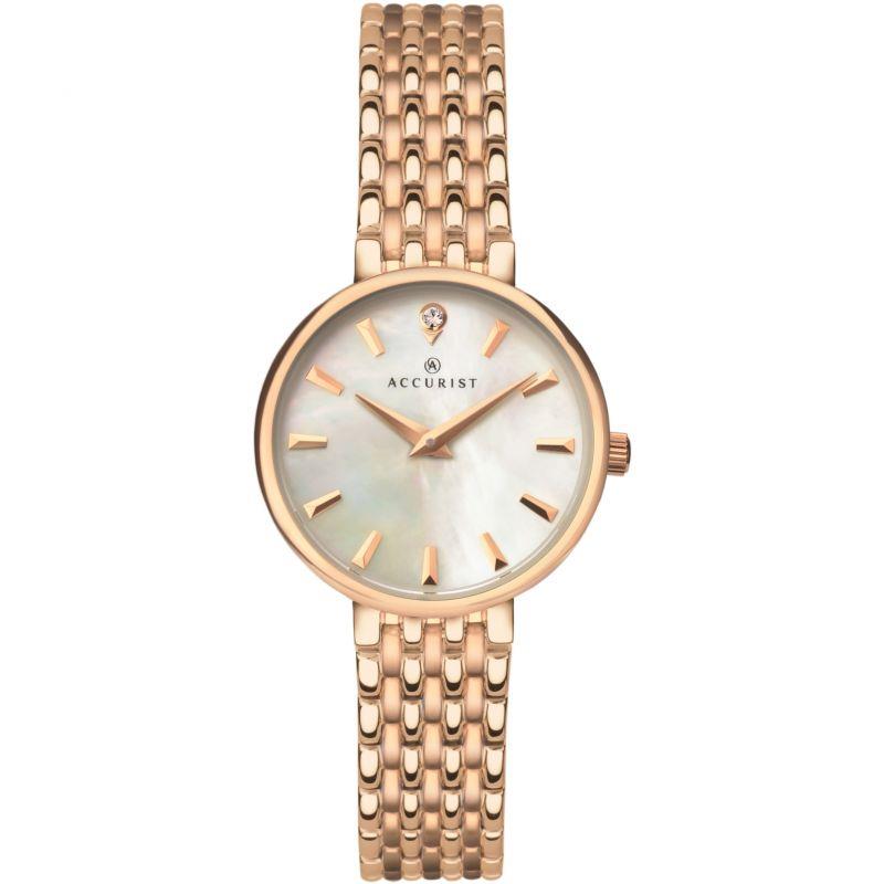 Accurist Ladies Mother Of Pearl Dial With Rose Gold Bracelet Wristwatch 8182