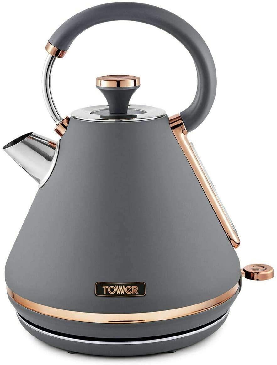 Tower Cavaletto Grey/Rose Gold Kettle & 4 Slice Toaster Set