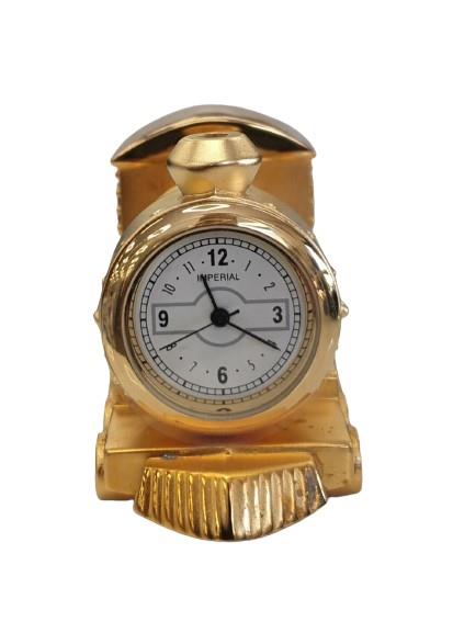 Miniature Clock Gold Metal Steam Engine Train Solid Brass IMP79 - CLEARANCE NEEDS RE-BATTERY
