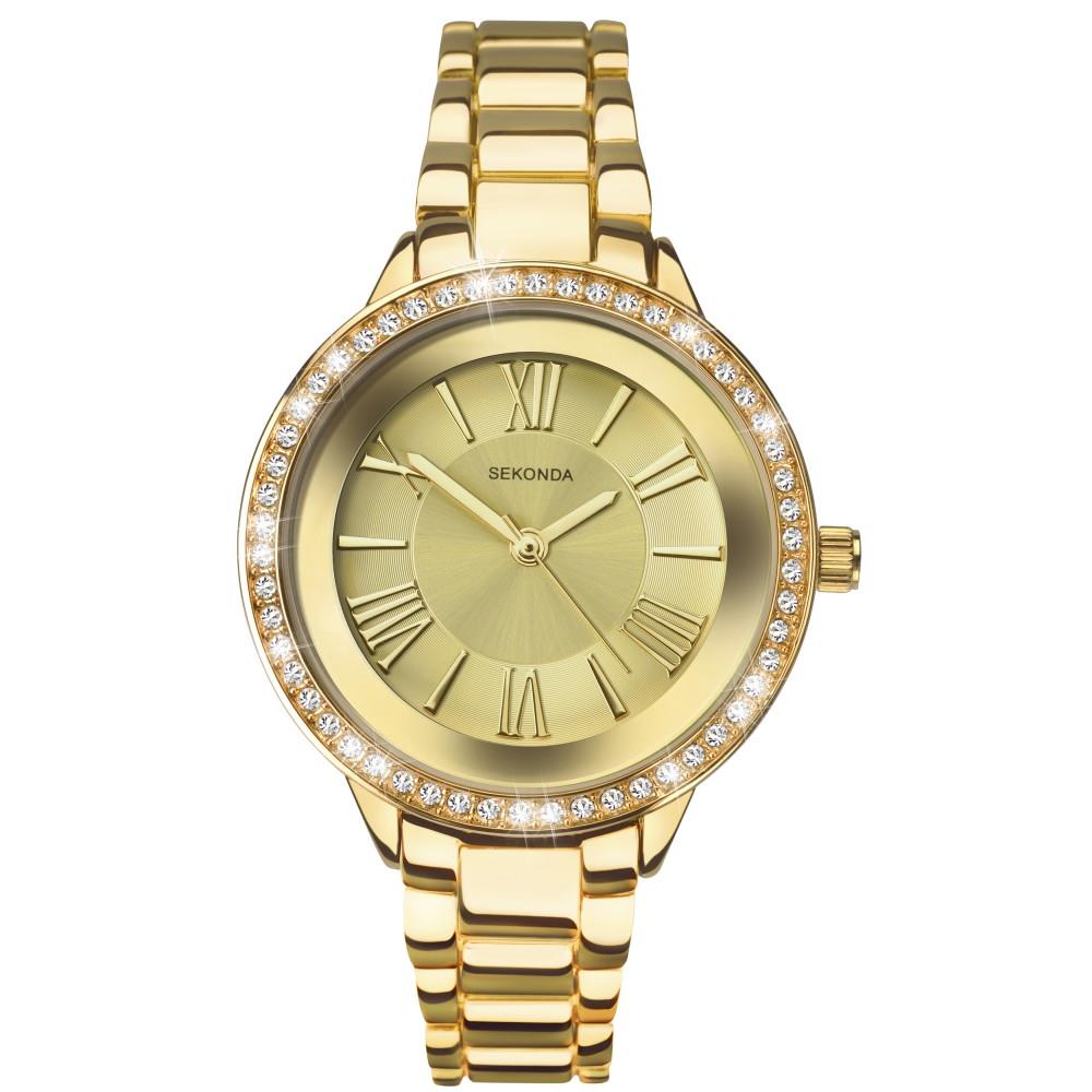 Sekonda Ladies Crystal Set Bezel Gold Dial Watch 2498