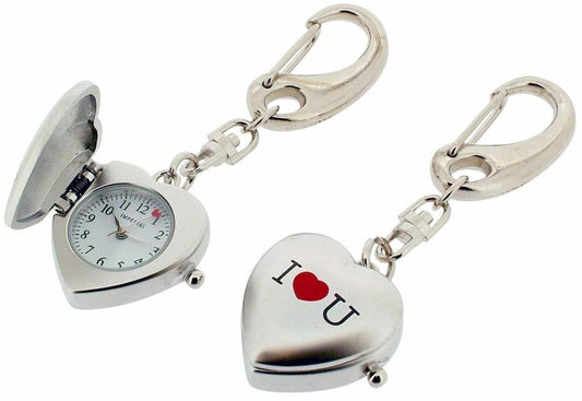 Imperial Key Chain Clock I Love U Heart Silver IMP739