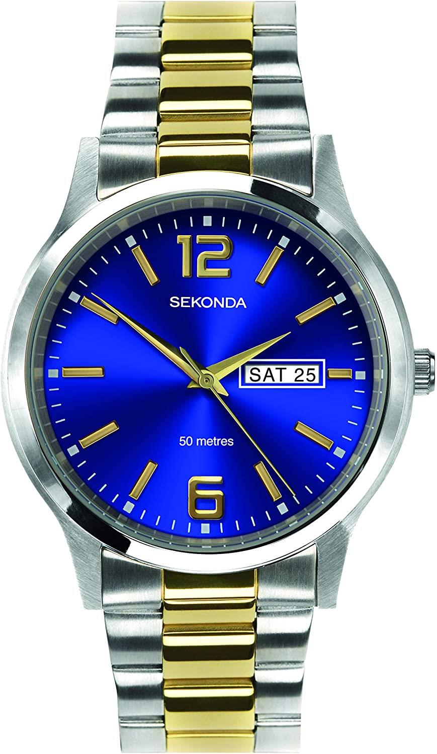 SEKONDA Mens Analogue Classic Quartz Watch with Two Tone Gold and Stainless Steel Strap 1613